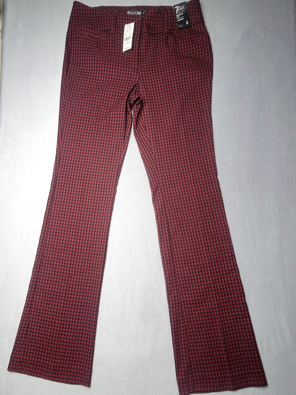 NY&CO 7th Avenue Womens Stretch Dress Pants Red&black Plaid Boot Cut Mid Rise 2